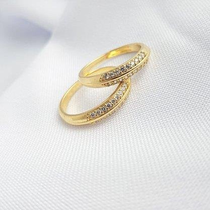 ANEL DUAS FAIXAS CRAVEJADAS FIO NO MEIO| BANHADO EM OURO 18K