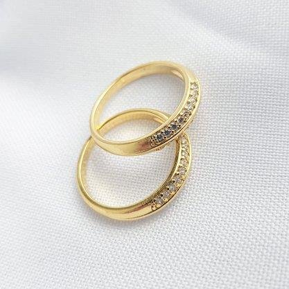 ANEL DUAS FAIXAS CRAVEJADAS FIO NO MEIO| BANHADO EM OURO 18K