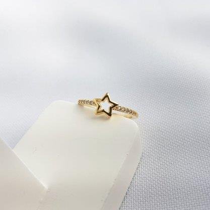 ANEL ARO CRAVEJADO COM ESTRELA VAZADA| BANHADO EM OURO 18K