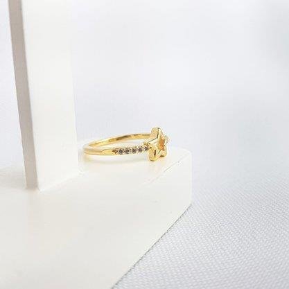 ANEL ARO CRAVEJADO COM ESTRELA VAZADA| BANHADO EM OURO 18K