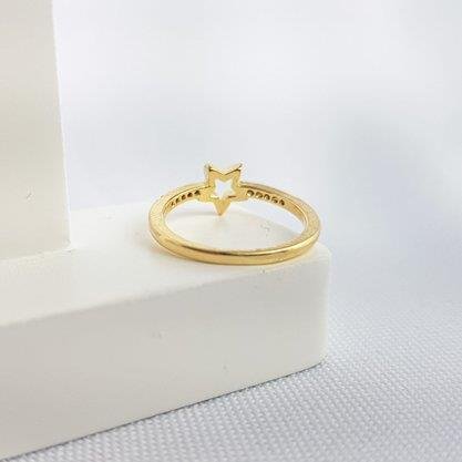 ANEL ARO CRAVEJADO COM ESTRELA VAZADA| BANHADO EM OURO 18K