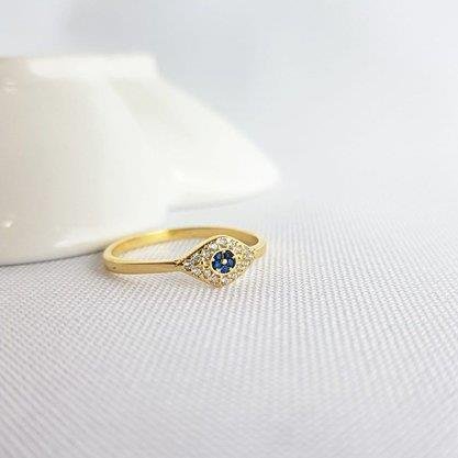 ANEL OLHO GREGO CRAV CRISTAL E AZUL | BANHADO EM OURO 18K