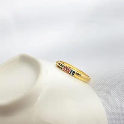 ANEL DUAS FILEIRAS CRAVEJADO COLOR| BANHADO EM OURO 18K