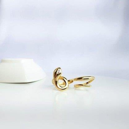 ANEL DUPLO COBRA ENROLADA LISA OLHO ZIRC| BANHADO EM OURO 18K