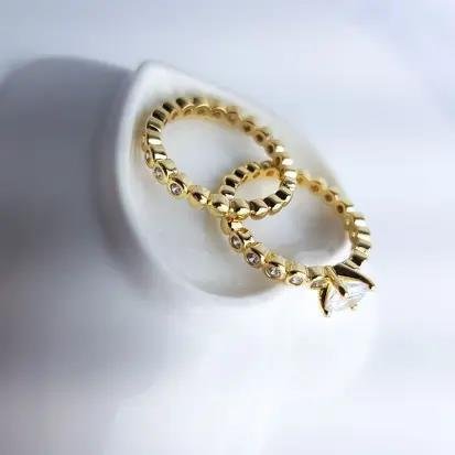 ANEL DUPLO ARO ZIRC E SOLITARIO ARO EM ZIRC| BANHADO EM OURO 18K