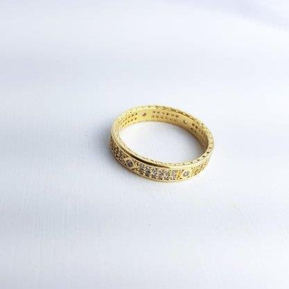 ANEL TODO CRAVEJADO ZIRC FORMAS GEOMETRICAS| BANHADO EM OURO 18K