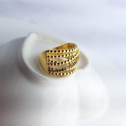 ANEL 6 AROS DE BOLINHAS 1 ARO CRAV COLOR | BANHADO EM OURO 18K