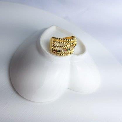 ANEL 6 AROS DE BOLINHAS 1 ARO CRAV COLOR | BANHADO EM OURO 18K
