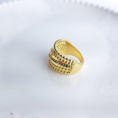 ANEL 6 AROS DE BOLINHAS 1 ARO CRAV COLOR | BANHADO EM OURO 18K