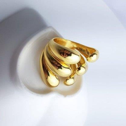 ANEL ARO ABERTO NA FRENTE 6 GOTAS LISAS | BANHADO EM OURO 18K