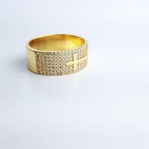 ANEL LARGURA CRAVEJADO CRUZ DOURADA| BANHADO EM OURO 18K