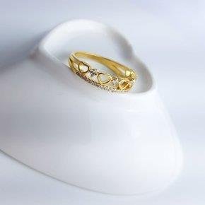 ANEL DUPLO1FILEIRA CRAV/FILEIRA CORACOES/ZIRC| BANHADO EM OURO 18K