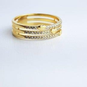 ANEL 3 AROS 1 FILEIRA CRAV MINI CORACOES LISO ECOM| BANHADO EM OURO 18K
