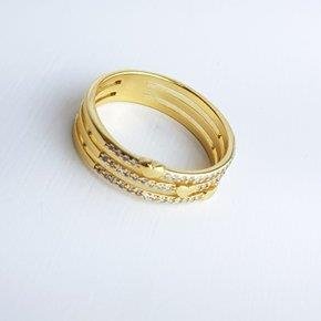 ANEL 3 AROS 1 FILEIRA CRAV MINI CORACOES LISO ECOM| BANHADO EM OURO 18K