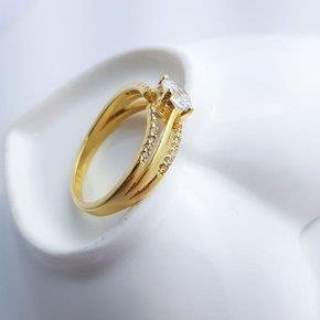 ANEL SOLITARIO 2 AROS CRAV E 1 ARO LISO| BANHADO EM OURO 18K