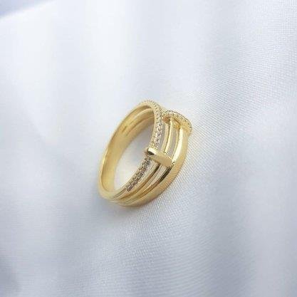 ANEL 2AROS LISO 1ARO CRAV DETALHE LISO/CRAV |BANHADO EM OURO 18K