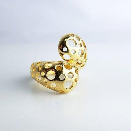 ANEL ARO ABERTO 2 GOTAS TODA VAZADA | BANHADO EM OURO 18K