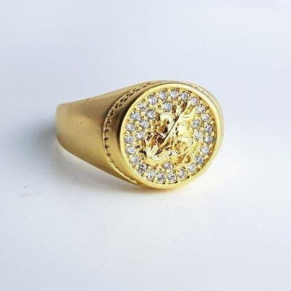ANEL SAO JORGE NO MEIO CRAV REDOR/TRABALHADO| BANHADO EM OURO 18K