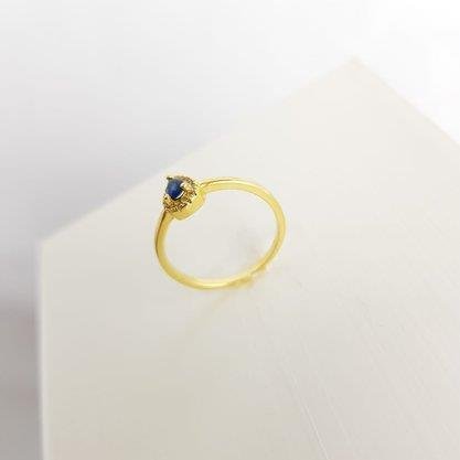 ANEL FINO PEDRA GOTA ROYAL 5MM CRAV AO REDOR| BANHADO EM OURO 18K