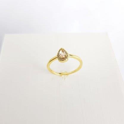 ANEL FINO PEDRA GOTA CHAMPAGNE 5MM CRAV| BANHADO EM OURO 18K