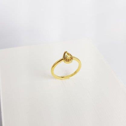 ANEL FINO PEDRA GOTA AMARELA 5MM CRAV REDOR | BANHADO EM OURO 18K