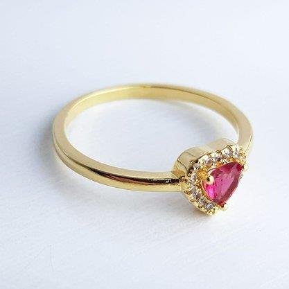 ANEL CORACAO RUBI BORDA CRAVEJADA | BANHADO EM OURO 18K