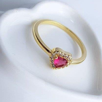 ANEL CORACAO RUBI BORDA CRAVEJADA | BANHADO EM OURO 18K