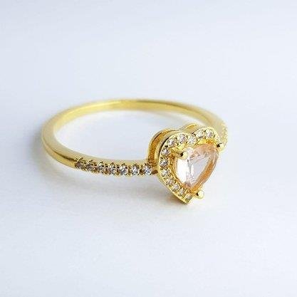 ANEL PEDRA CORACAO CHAMPAGNE BORDA/ ARO | BANHADO EM OURO18K