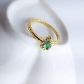 ANEL PEDRA GOTA JADE VERDE 5MM CRAV REDOR| BANHADO EM OURO 18K