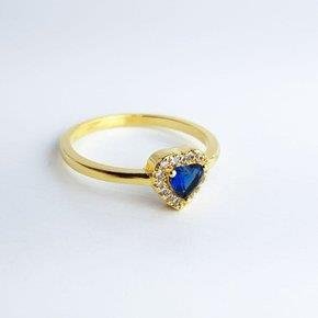 ANEL CORACAO AZUL ROYAL BORDA CRAVEJADA|BANHADO EM OURO 18K
