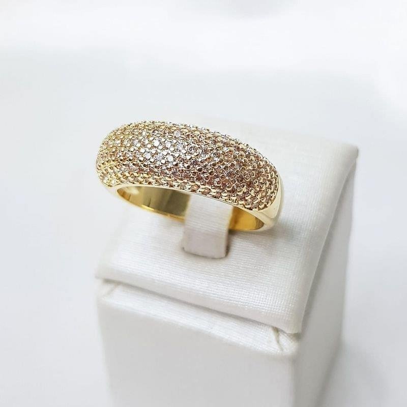 ANEL MEIA ALIANCA MICROCRAVEJ CRISTAL | BANHADO EM OURO 18K