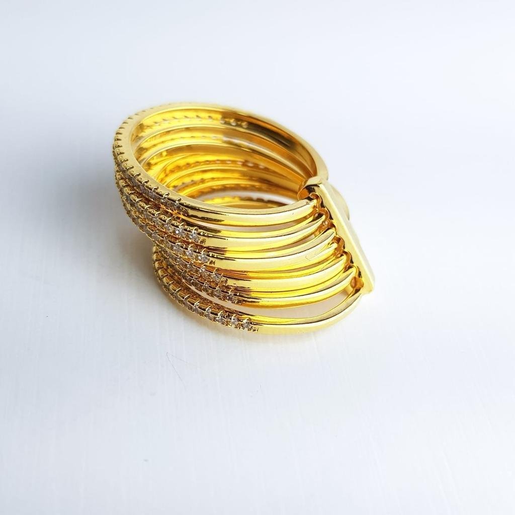 ANEL 7 AROS CRAV CRISTAL 1MM CADA ARO| BANHADO EM OURO 18K