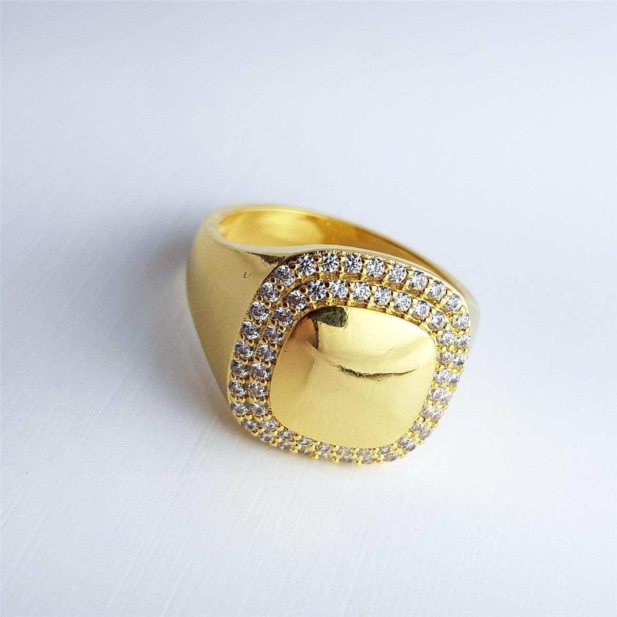 ANEL QUADRADO LISO 1CM/2 FILEIRAS BANHO DE OURO 18K CRAV REDOR ECOMM