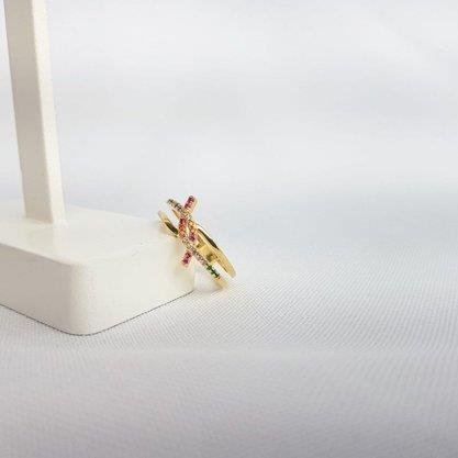 ANEL ARO DUPLO NO CRAV COLOR| BANHADO EM OURO 18K