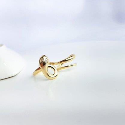 ANEL DUPLO COBRA ENROLADA LISA OLHO ZIRC 4CM | BANHADO EM OURO 18K