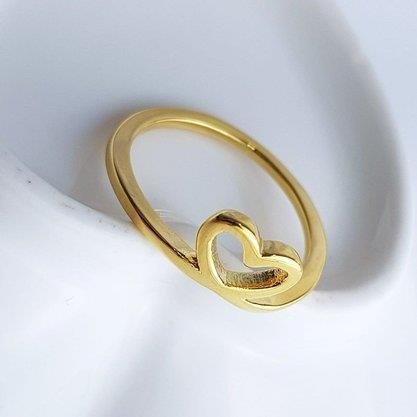 ANEL INFAN ARO FINO CORAC TRANCADO VAZAD| BANHADO EM OURO 18K