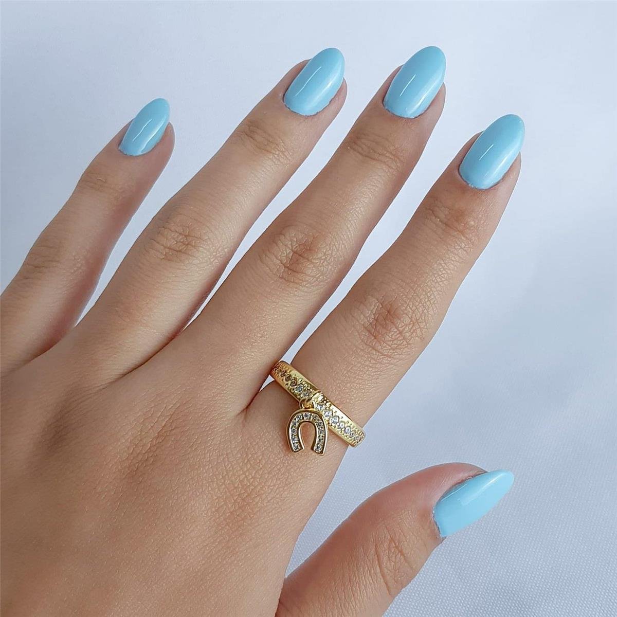 ANEL CRAVEJADO COM PG FERRADURA CRAVEJADA | BANHADO EM OURO 18K