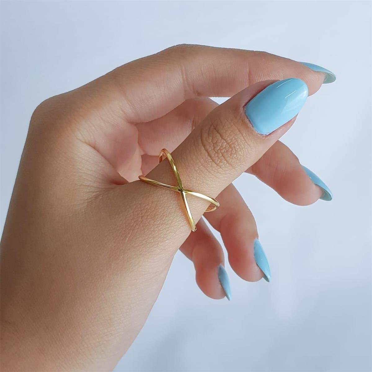 ANEL ARO EM X VAZADO 2MM ECOMM | BANHO DE OURO 18K 