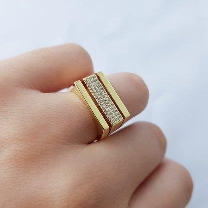 ANEL GRANDE 2 CHAPAS LISAS E 1 CRAV MEIO | OURO 18K ECOMM