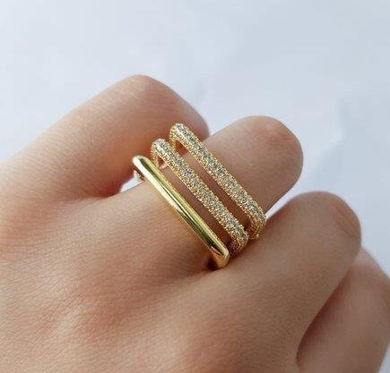 ANEL QUADRADO 2 AROS MICRO CRAV 1 ARO LISO | OURO 18K ECOMM