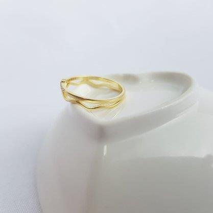 ANEL ARO DUPLO CRAV LISO CORACAO ARO ONDULADO | BANHADO EM OURO 18K