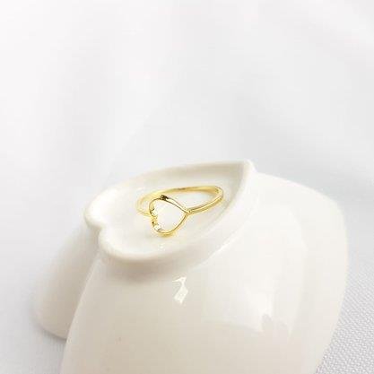 ANEL ARO FINO CORACAO VAZADO DE LADO| BANHADO EM OURO 18K