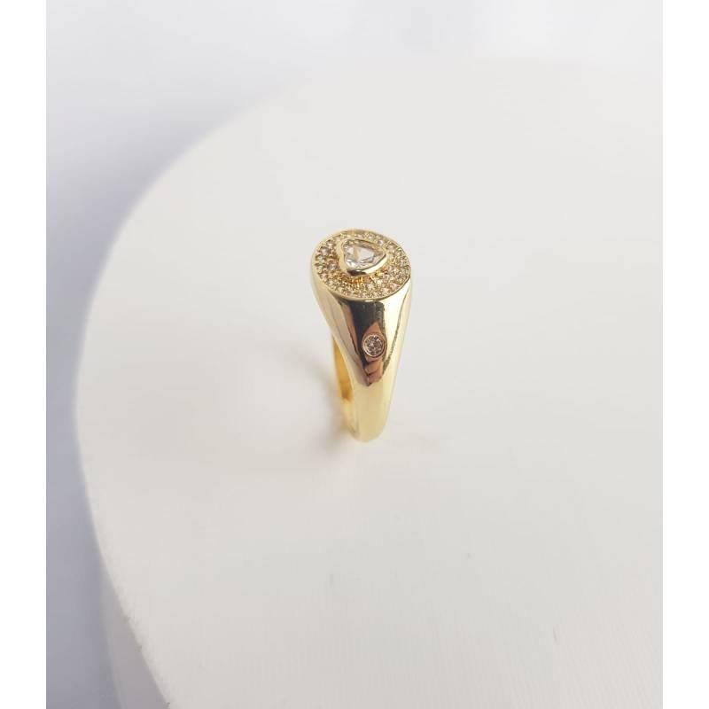 ANEL BASE REDONDA CRAV C/ ZIRC CORACAO 1CM | BANHADO EM OURO 18K