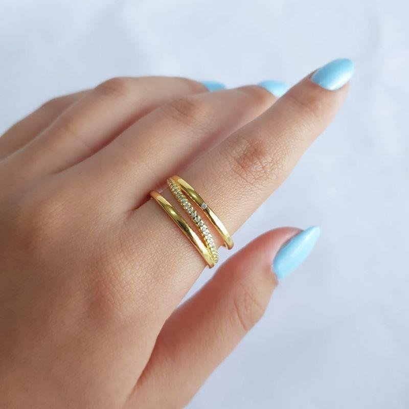 ANEL 3 AROS LISO, CRAVEJADO E COM 1 ZIRCONIA ECOMM