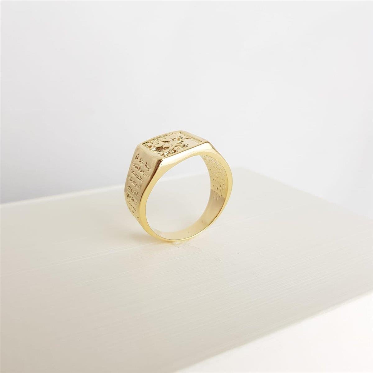 ANEL MASCULINO SAO JORGE COM ORACAO LATERAL| BANHADO EM OURO 18K