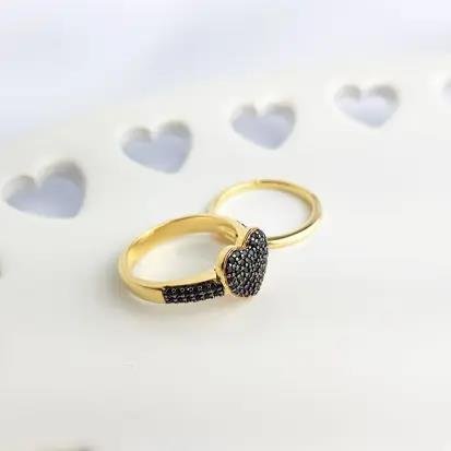 ANEL DUPLO ARO E CORACAO CRAV ZIRC NEGRA ECOMM