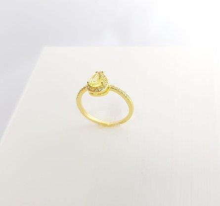 ANEL FINO CRAV LATERAIS/PEDRA GOTA AMARELA |BANHADO EM OURO 18K