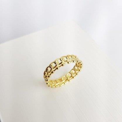 ANEL DE ELOS VAZADOS C FILETES BOLINHAS LISAS |BANHADO EM OURO 18K