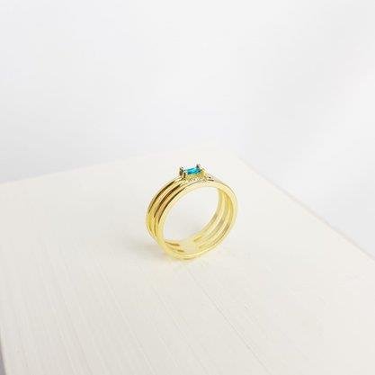 ANEL ARO TRIPLO ZIRC RETANG AZUL CLARO| BANHADO EM OURO 18K