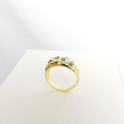 ANEL BALOADO VAZADO EM FORMATOS E ZIRC AZUIS| BANHADO EM OURO 18K